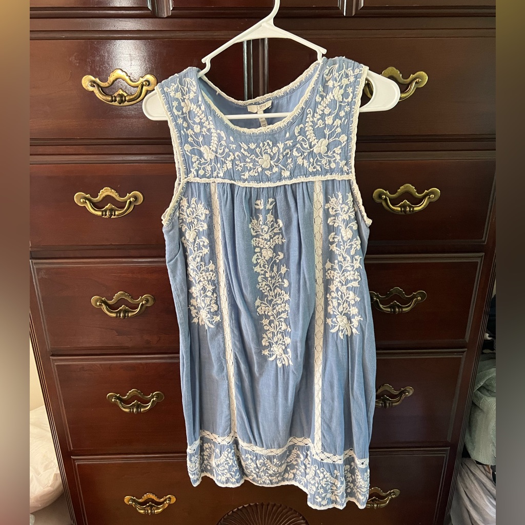Joie Embroidered Chambray Shift Dress
